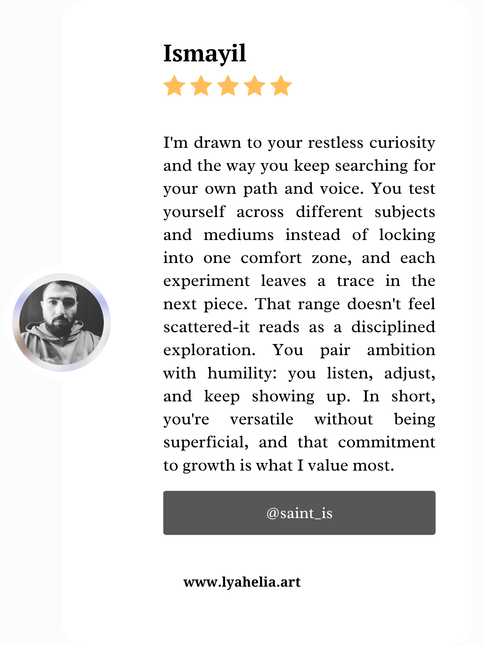 Saint Is testimonial screenshot 1